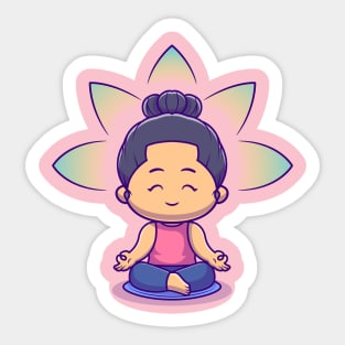 Cute Woman Meditation Yoga Cartoon Sticker